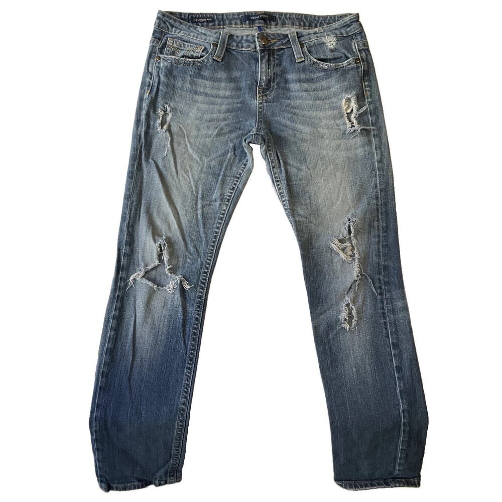 Vigoss Studio Women Jeans 13/14 Blue Denim The Brooklyn Skinny Distressed 32”